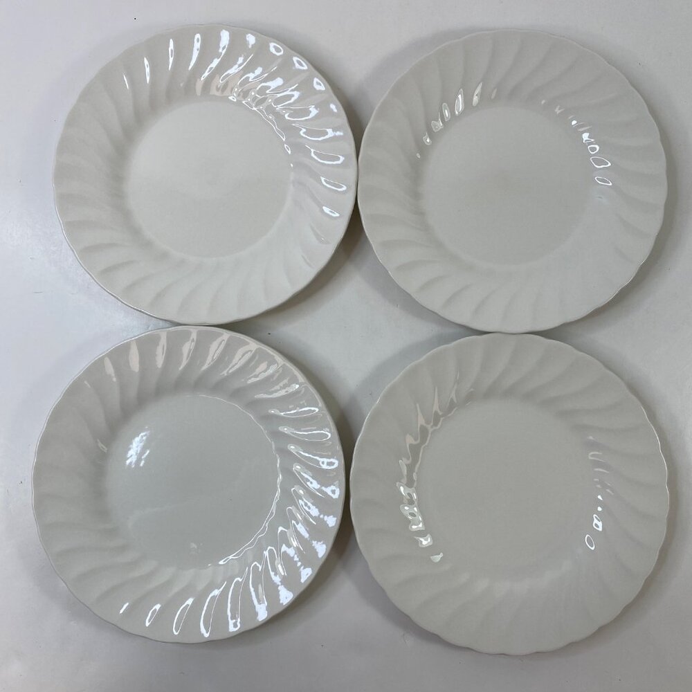 Churchill Fine English Tableware 4 White Dessert Plates Embossed Swirl Design